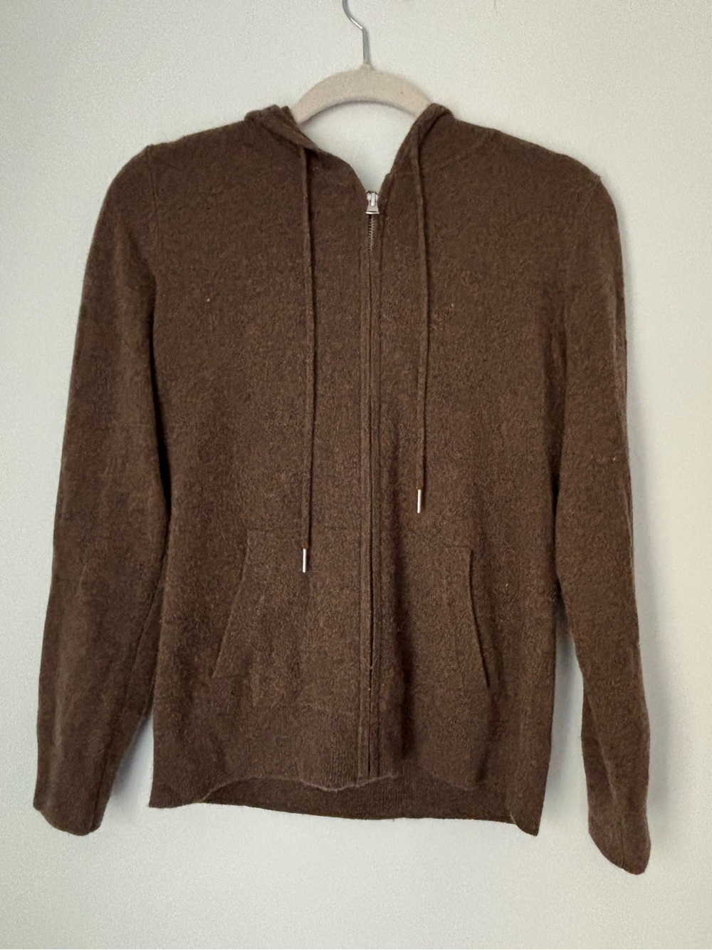 Quince Chocolate Brown Mongolian Cashmere Full Zip Hoodie Sweater Size Small